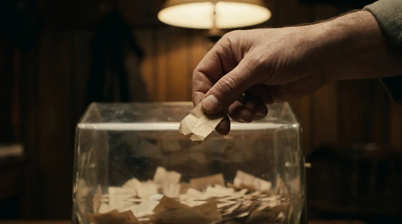 A single ticket drawn from a glass drum