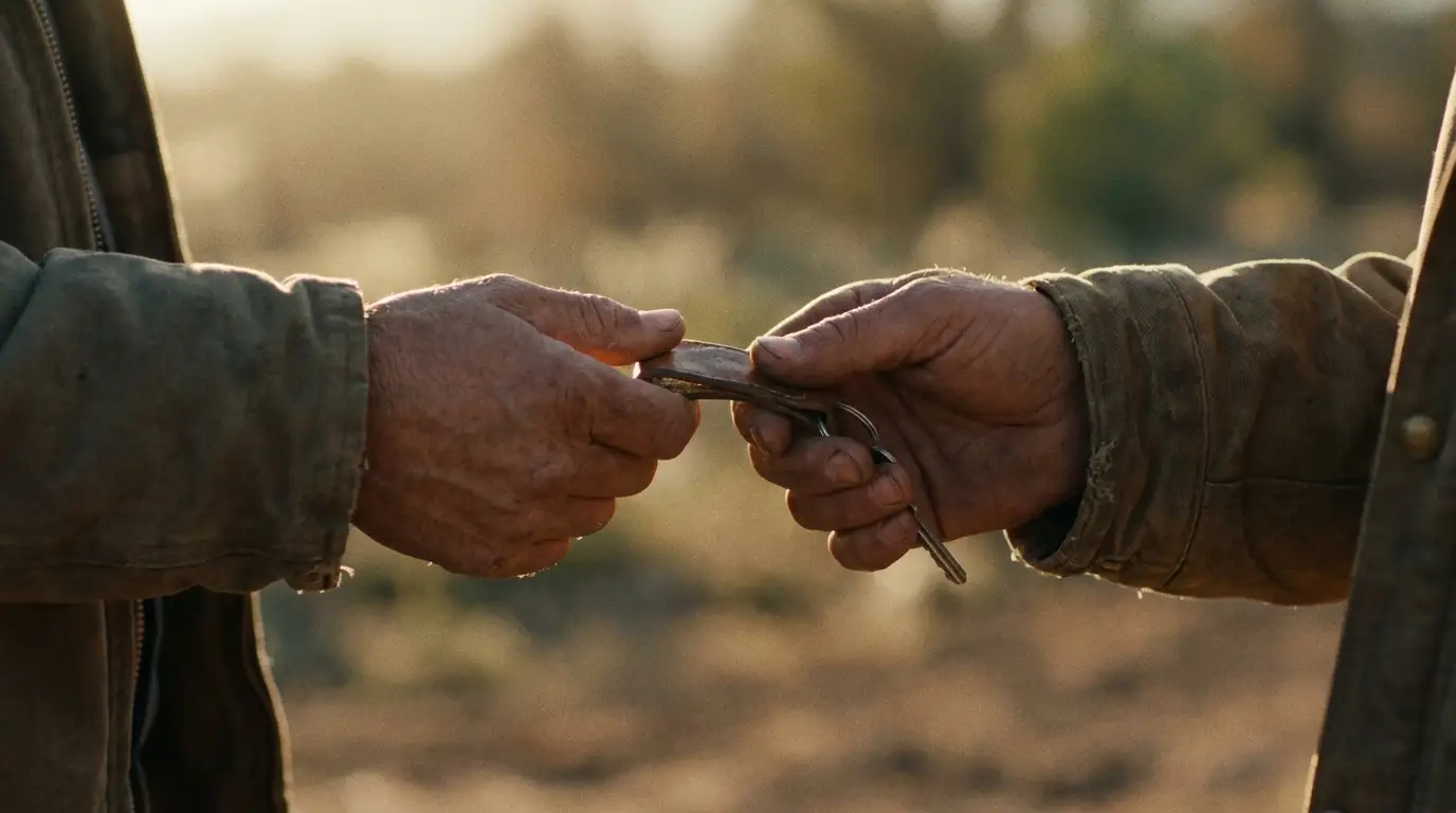 Car keys passing between two hands
