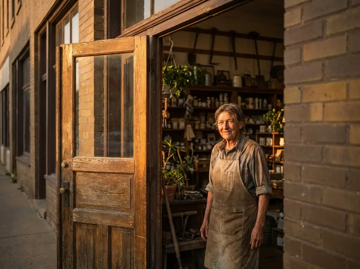 A local business owner in their shop doorway